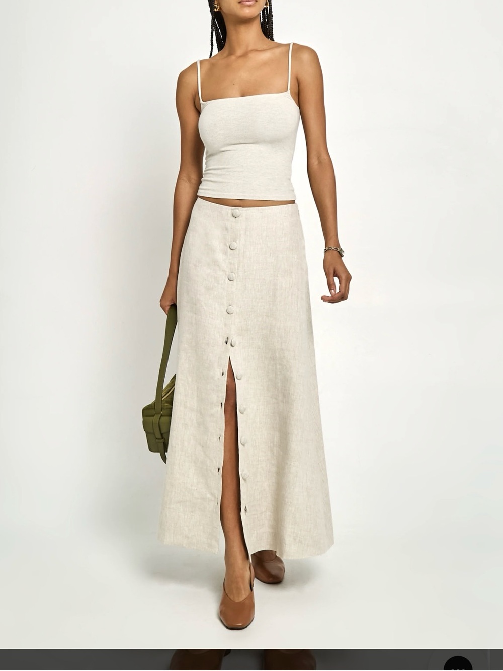 Few Moda O.P.T Classic Button-Front Linen Maxi Skirt in Natural - Picture 3 of 4